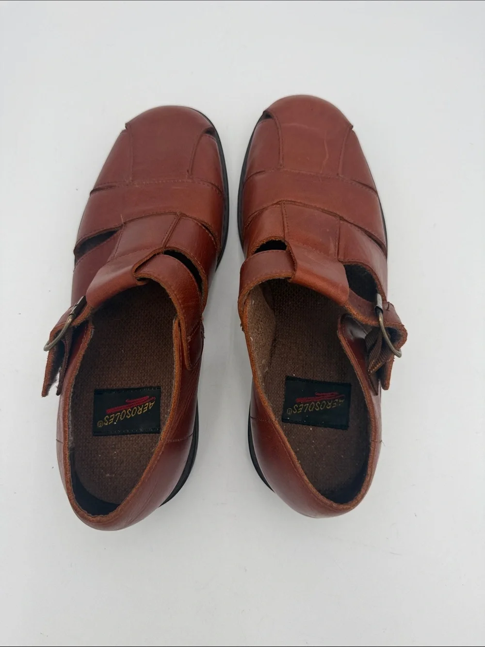 Vintage AEROSOLES Men's Chestnut Brown Leather Slip-On Fisherman Loafers 9M Y2K